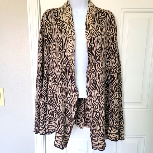 MOTH Anthropologie The Eyes Have It Brown And Cream Open Knit Cardigan Size L - Picture 1 of 11